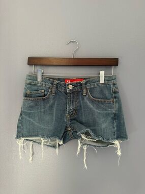 X2 Raw Hem Distressed Denim Shorts - Blue